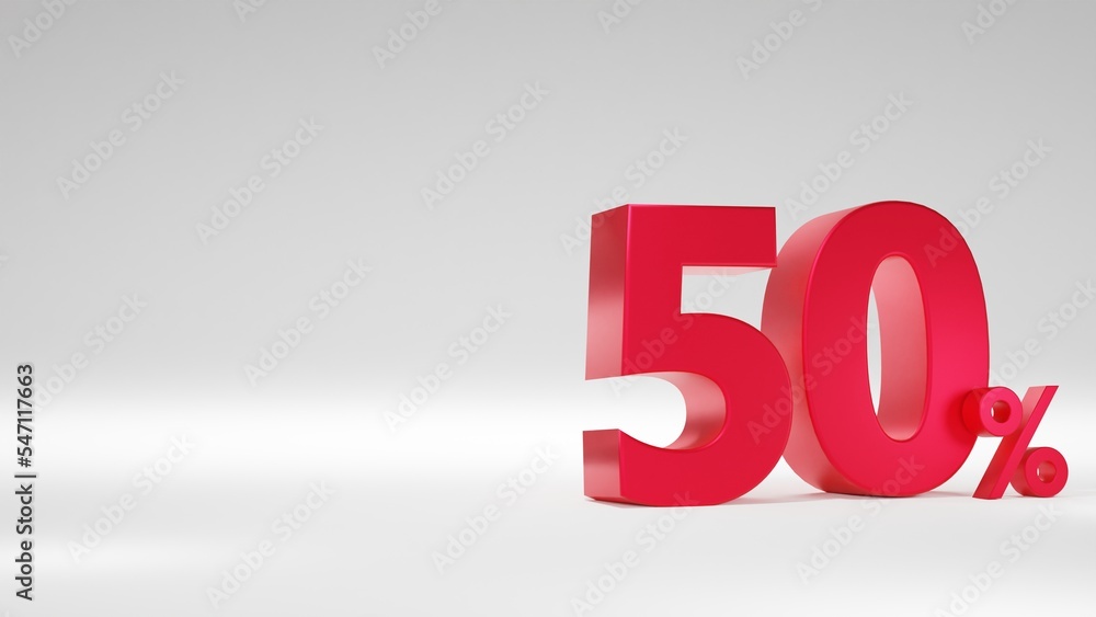 Fifty percent on a white background. 3D rendering. Fifty percent on a white background. 3D rendering.