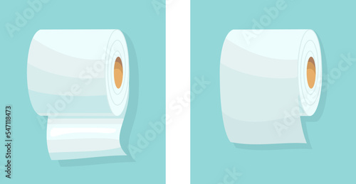 Napkin rolls in flat style. White packaging kitchen towel, toilet paper roll, cash register tape, thermofax roll