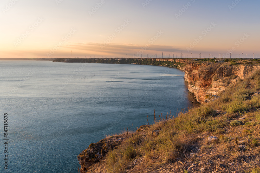 Scenic view of Black Sea at Cape Kaliakra at golden hour
