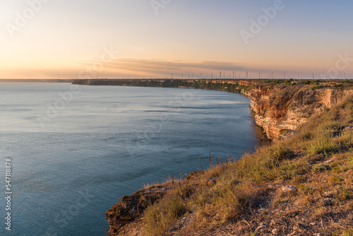 Scenic view of Black Sea at Cape Kaliakra at golden hour