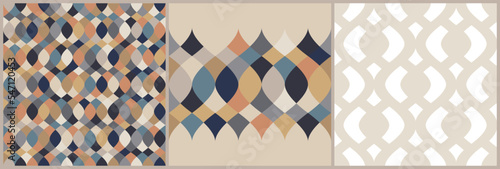 Set of seamless geometric abstract patterns. Simple shapes, modern style backgrounds. Vector repeated pattern for home interior, fabric design, textile. Eps 10