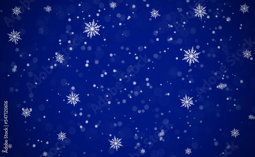 Snow blue background. Christmas snowy winter design. Blurred background