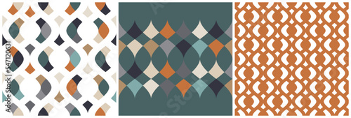 Seamless geometric abstract patterns collection. Simple shapes, modern style backgrounds. Vector repeated pattern for home interior, fabric design, textile.