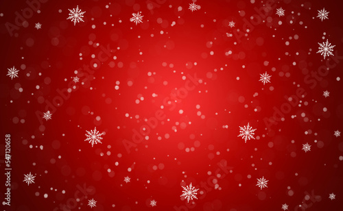 Snow red background. Christmas snowy winter design. Blurred background