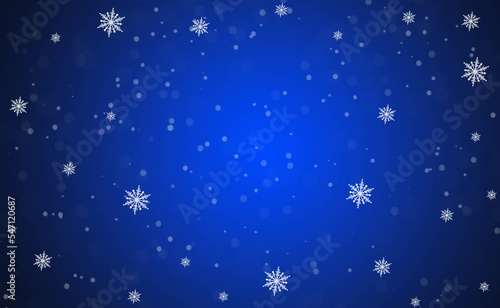 Snow blue background. Christmas snowy winter design. Blurred background