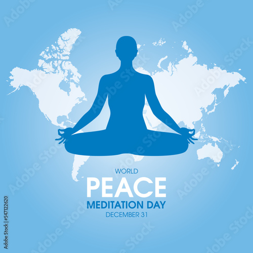 World Peace Meditation Day vector. Woman sitting in yoga pose silhouette vector. Meditating person icon. Every year on December 31. Important day