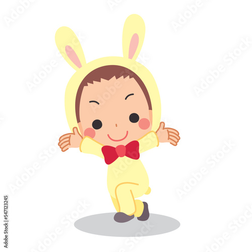 ウサギの着ぐるみを着てポーズを決めている可愛い小さな男の子のイラスト　白背景　全身　ベクター photo
