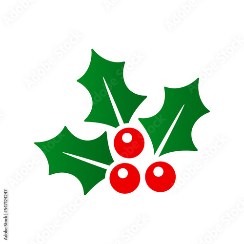 Christmas holly berry flat icon in cartoon style on white, stock vector illustration