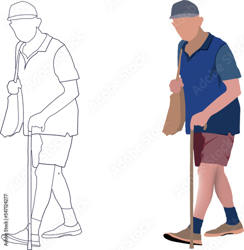 elderly person with the support of the walking stick-