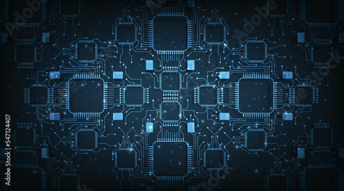 Circuit board electronic design on dark color background.High tech circuit board connection system concept.Vector illustration.
