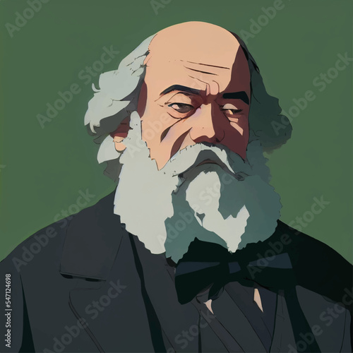 Digital illustration portraits of Karl Marx, acrylic painting style, elegant historical figures, can be used for sociology education, cultural commentary, and magazine reports.