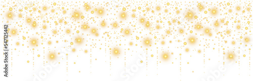 Golden glowing glitter texture on transparent background. Glitter golden light and stars border. Shine luxury background. PNG image