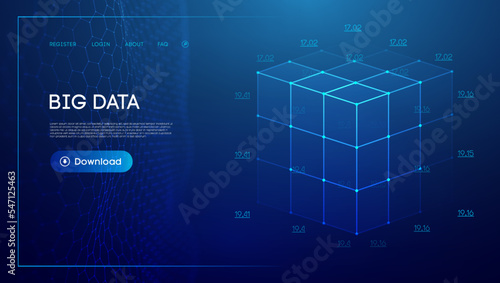 Big data and data science. Isometric cube technology background. Geometric futuristic blue technology background.