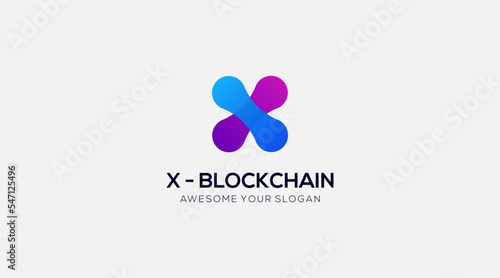 Initial Letter X Blockchain Logo Template. Crypto X Technology Vector Design