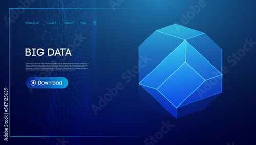 Technology sphere 3d. Blue big data background. Wireframe mesh protect globe.