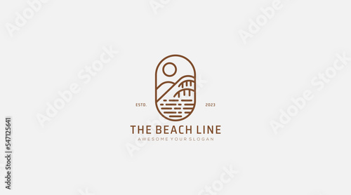 The Beach line art castle logo design Vector template