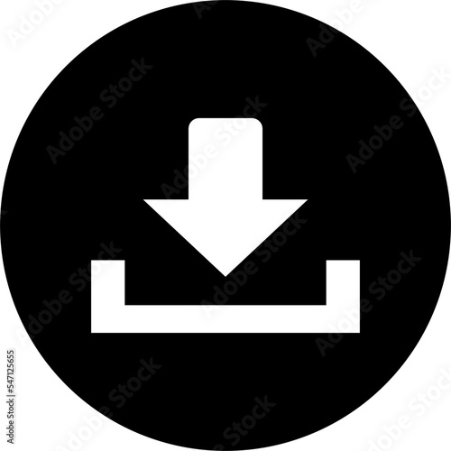 Icon with download sign in black and white, button with download sign