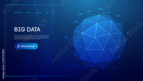Abstract low poly sphere digital network background. Geometric futuristic blue tecgnology background. Low poly wire frame vector design.