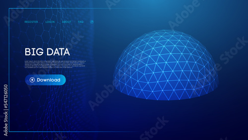 Big data sphere shield. Protect dome energy field. Technology background.