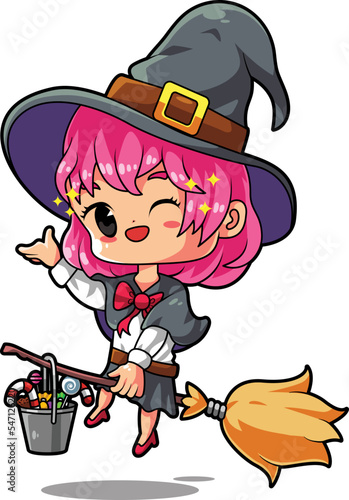 Chibi witch anime greeting