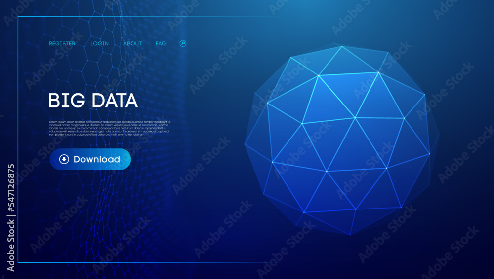 Fototapeta premium Abstract low poly sphere digital network background. Geometric futuristic blue technology background. Low poly wireframe vector design.