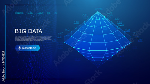 Pyramid business technology background. Tech vector triangle abstract background. Wireframe pyramid 3d model.