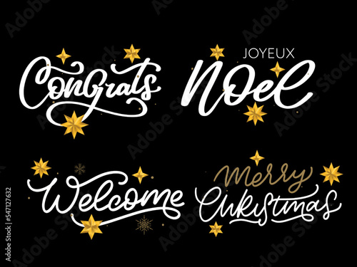 Merry Christmas set 2023 Happy New Year  typography lettering badge emblems quotes set collection. Vector logo design for postcard  invitation  greeting card  poster  gift.