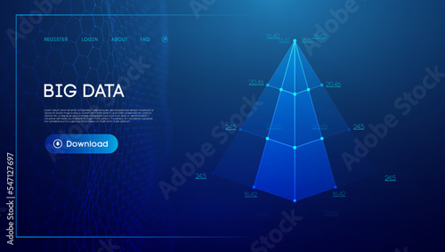 Pyramid business technology background. Tech vector triangle abstract background. Wireframe pyramid 3d model.