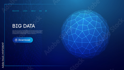 Abstract low poly sphere digital network background. Geometric futuristic blue technology background. Low poly wire frame vector design.