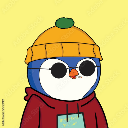 Penguin characters vector NFT art design. Penguin 3d character in cute and friendly face with santa hat, gift and skate elements for NFT collection design. Vector illustration. penguin NFT artwork. 