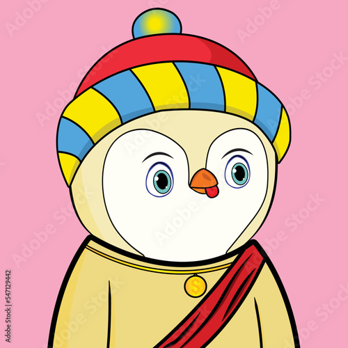 Penguin characters vector NFT art design. Penguin 3d character in cute and friendly face with santa hat, gift and skate elements for NFT collection design. Vector illustration. penguin NFT artwork. 