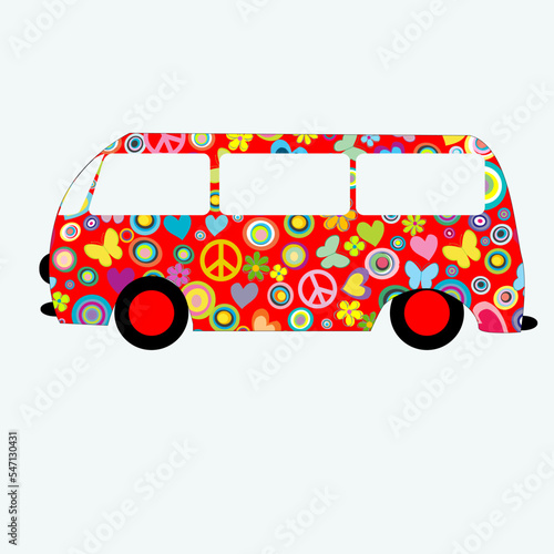 Flower power van isolated on white background photo