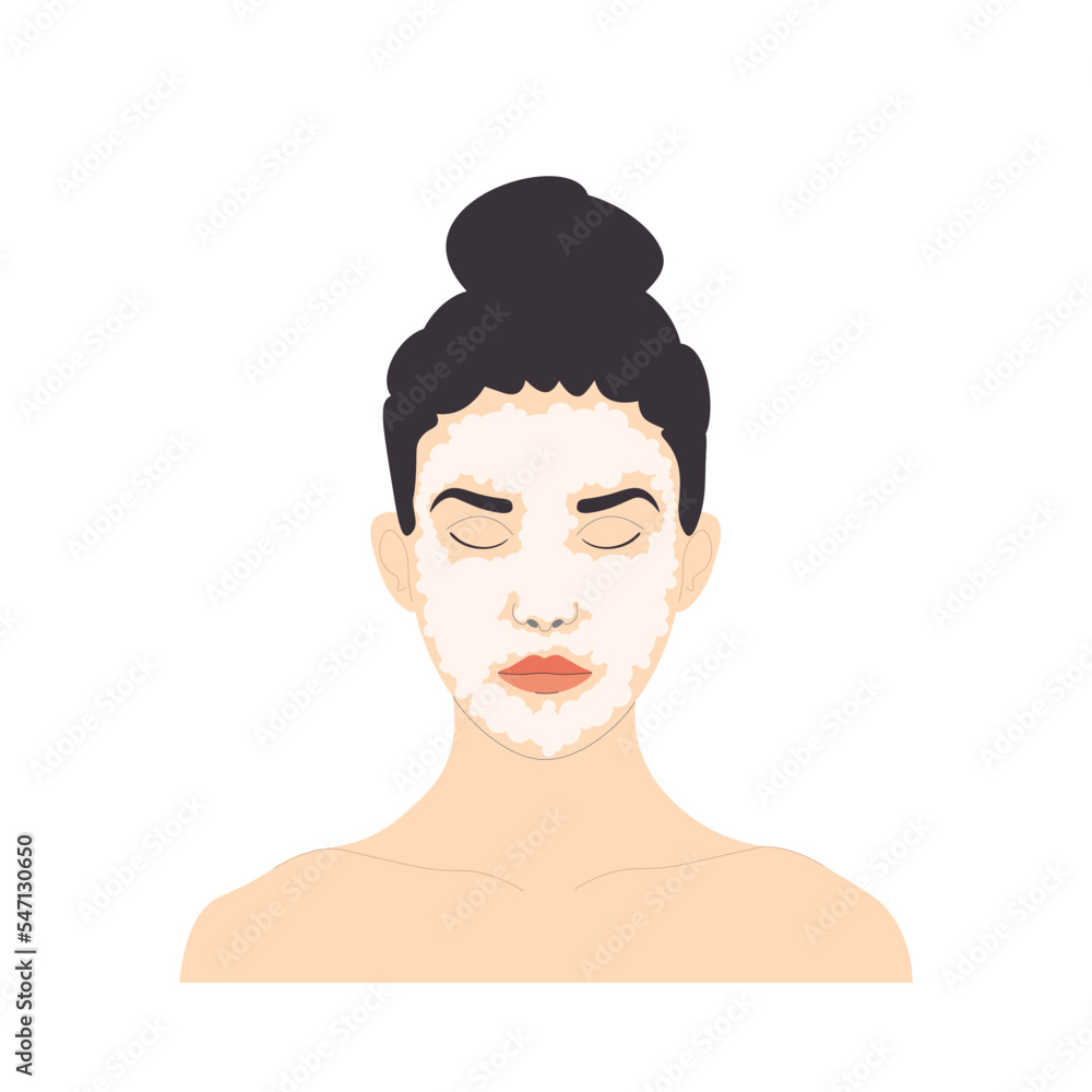 Facial treatment, woman with tied hair, closed eyes and foam on face, vector isolated on white background.