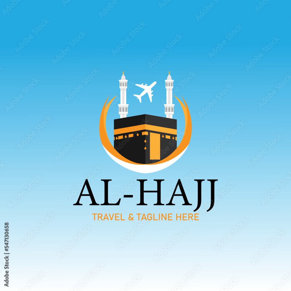 macca travel logo illustration. al hajj mubarak tour vector design.