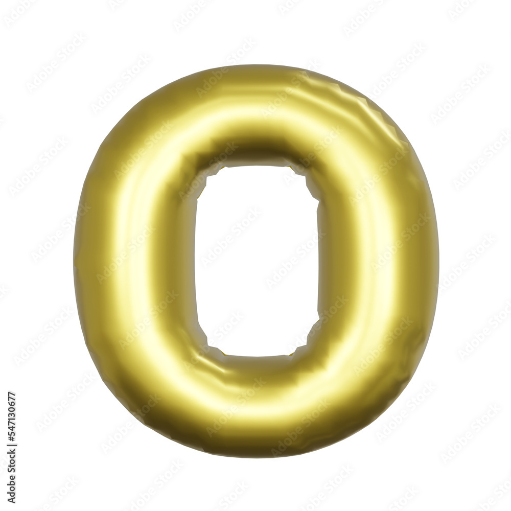 O Alphabet metallic gold foil balloons. 3D render Golden Helium balloons. O Alphabet metallic gold foil balloons. 3D render Golden Helium balloons.
