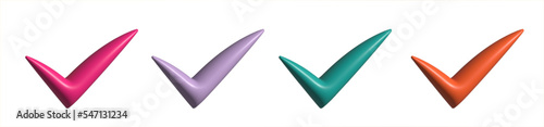3D Check mark. Glossy positive tick signs . Symbols of acceptance.Check mark icon. Realistic tick vector symbols.