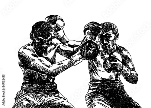 Boxing duel boxer. Drawn sketch drawing dry point. Vector illustration graphic resources