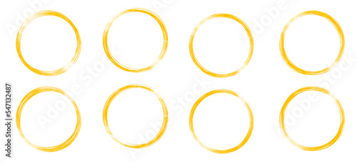 Gold round frame set. Round shape bordered on white background. Geometric line circle design element. Vector illustration.