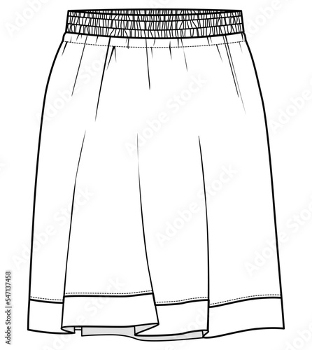 women elastic waist midi skirt flat technical cad drawing vector template