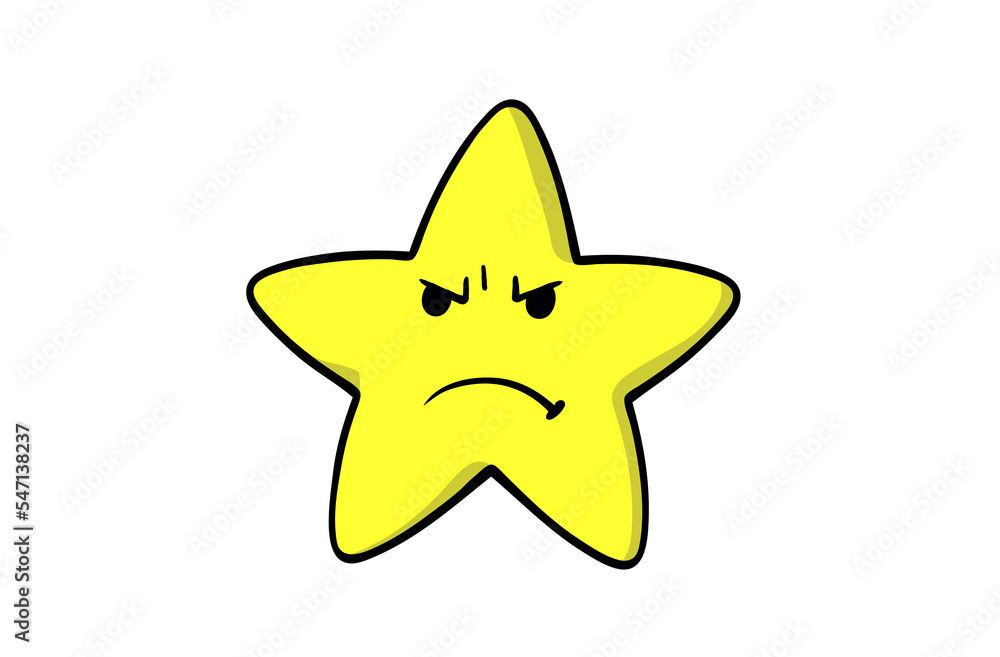 Yellow star face as an emoticon looks angry Yellow star face as an emoticon looks angry
