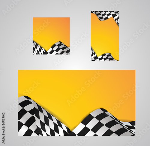 Orange gradient background racing flag. Symbol marking start and finish. Vector illustration