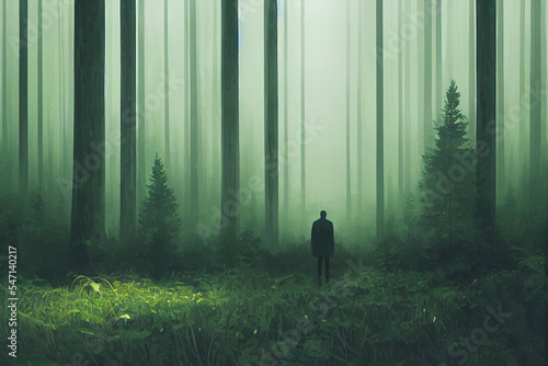 person in the forest digital art illustration