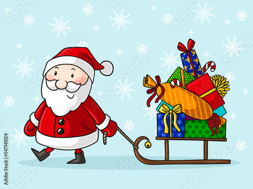 Comic Weihnachtsmann mit Schlitten