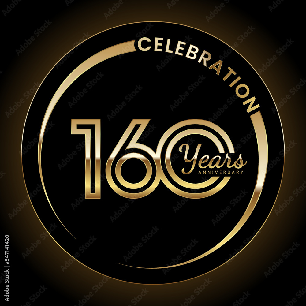 160th Anniversary Celebration. Anniversary logo design with double line style and gold color ring for celebration event, wedding, invitation, greeting card. Vector illustration