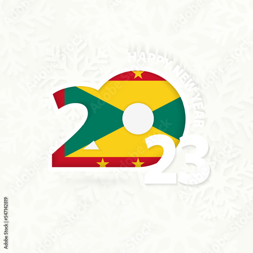 New Year 2023 for Grenada on snowflake background.