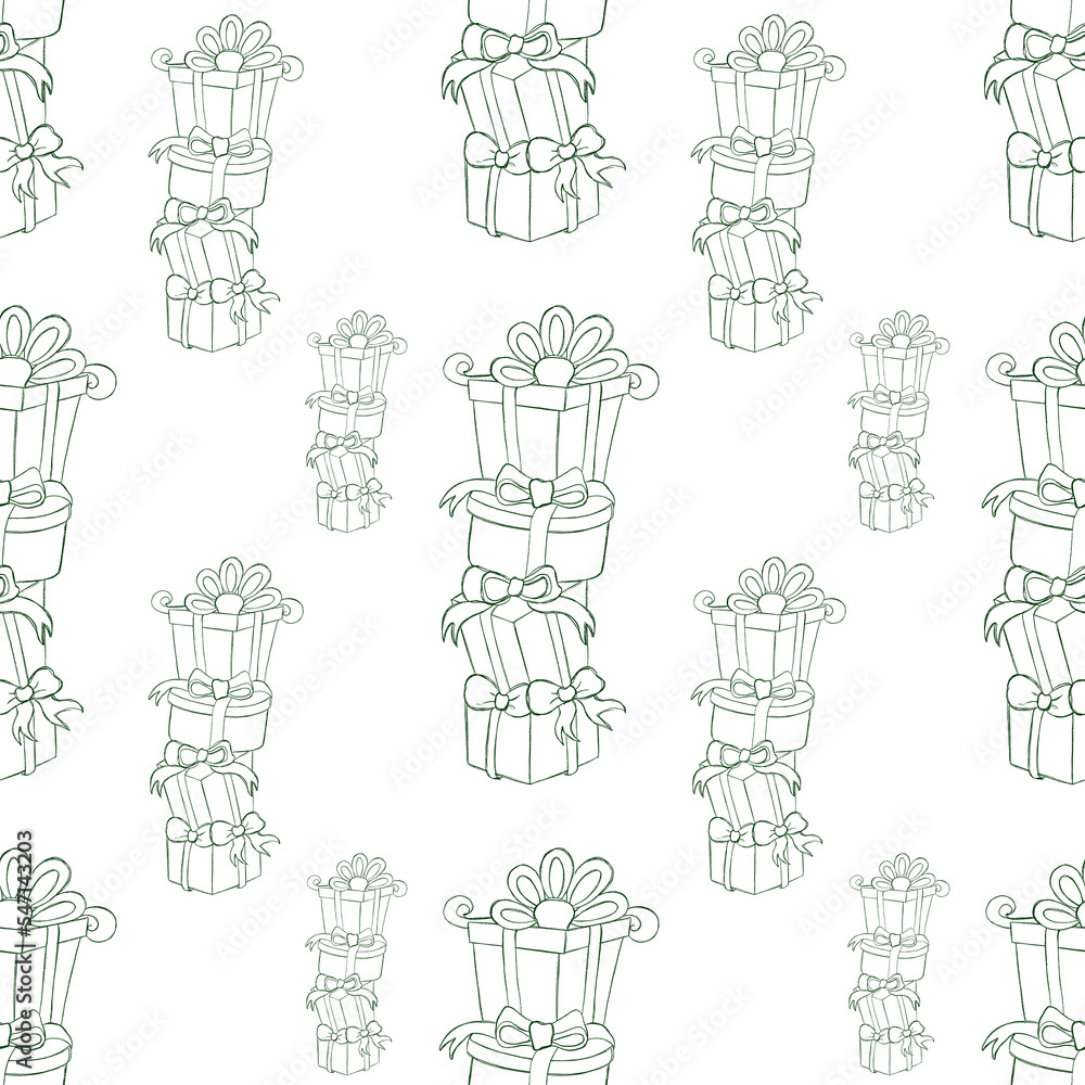 Seamless pattern with the image of Christmas boxes. Christmas pattern for textiles, wallpaper, for wrapping paper.