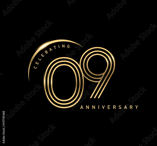 9 years anniversary celebration logotype. elegant modern number gold color