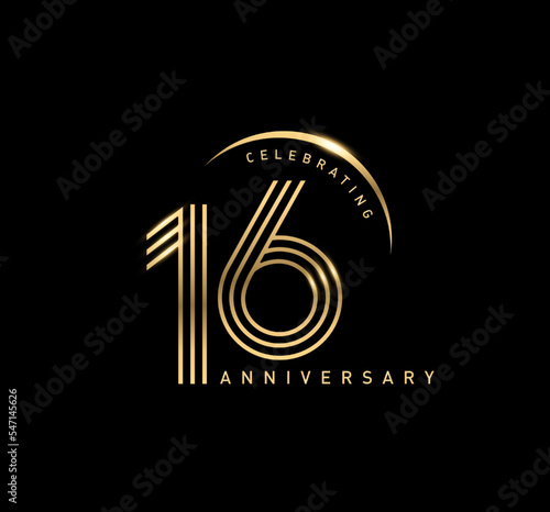 16 years anniversary celebration logotype. elegant modern number gold color