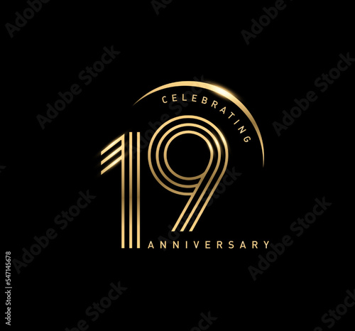 19 years anniversary celebration logotype. elegant modern number gold color photo