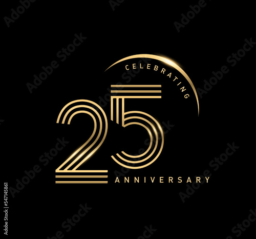 25 years anniversary celebration logotype. elegant modern number gold color